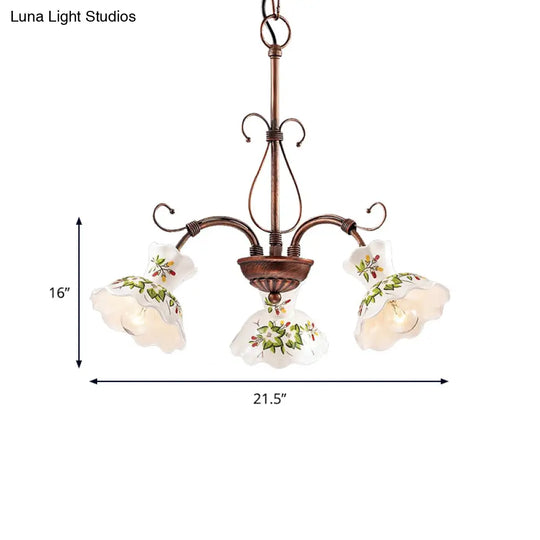 Traditional Frosted Glass Spur Pendant Chandelier With Flower Disk Shade - Rust Hanging Ceiling