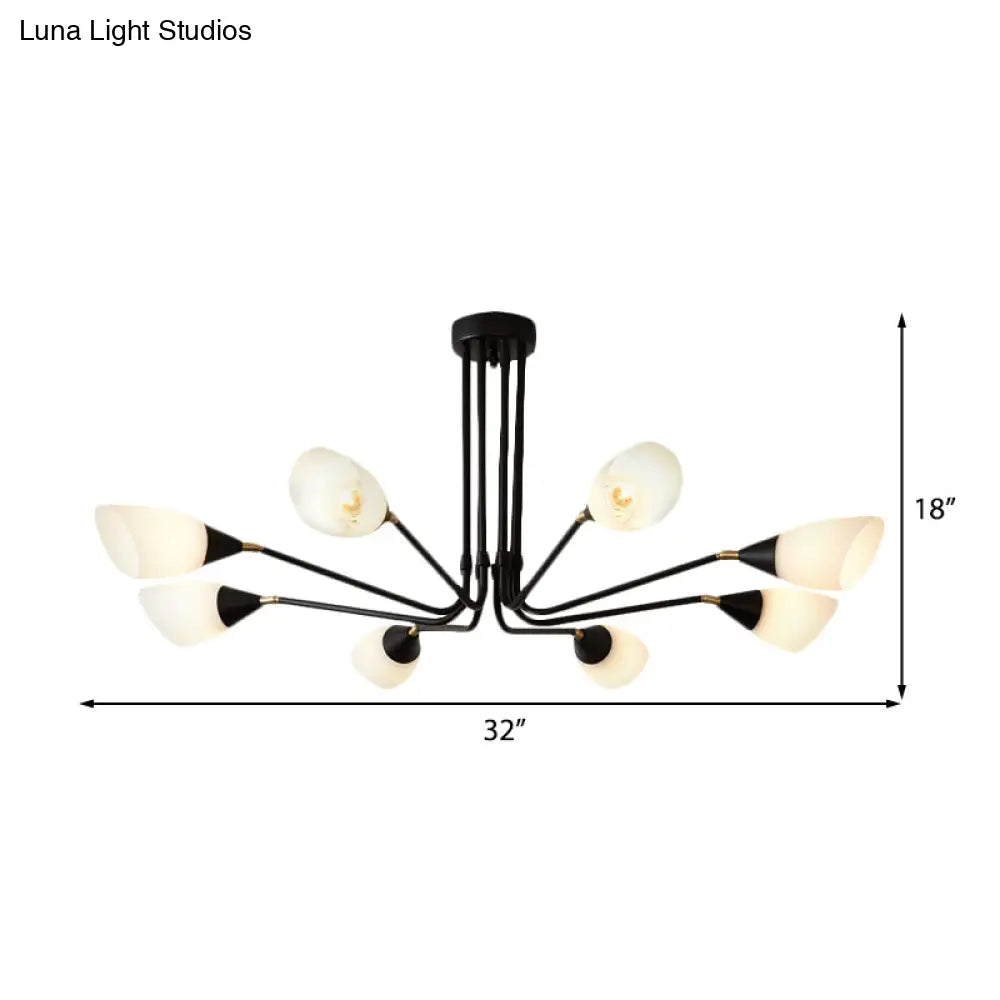 Traditional Frosted Glass Sputnik Semi Flush Light With 4/6/8 White Lights - Ideal For Bedroom