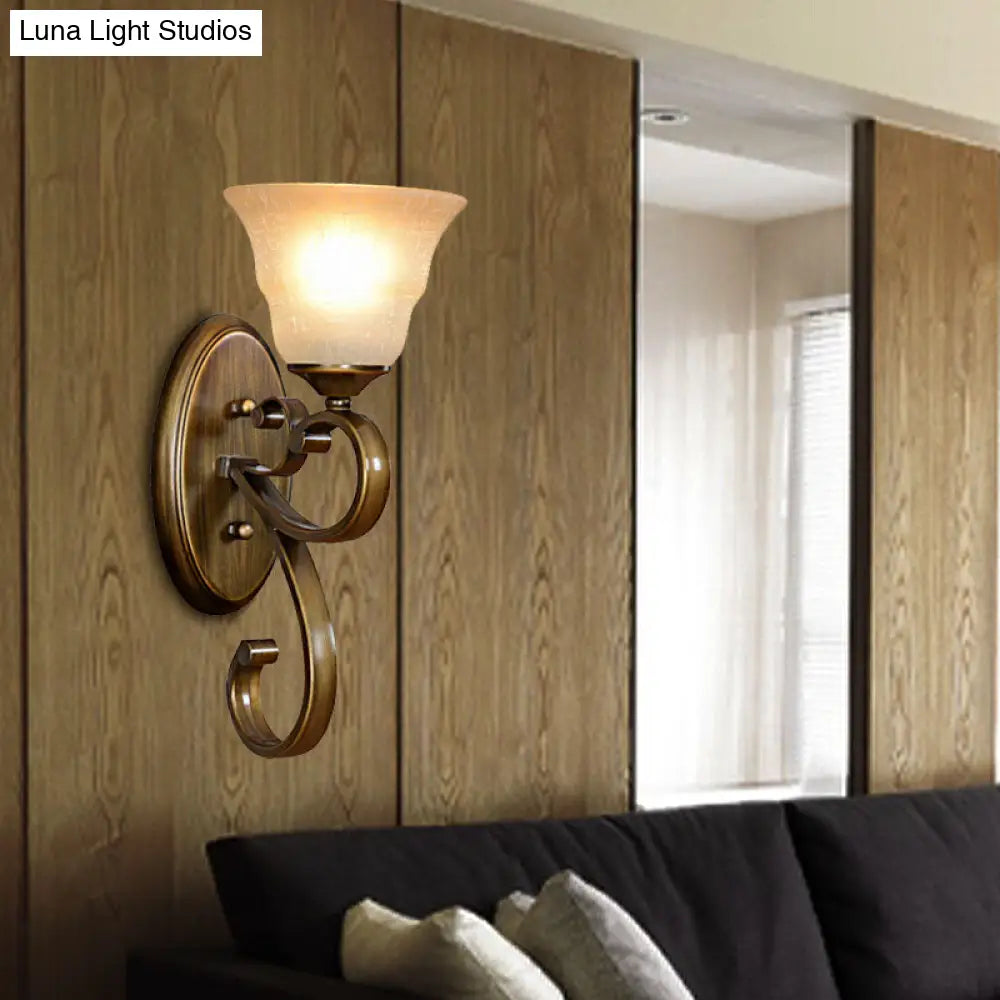 Traditional Frosted Glass Wall Light With Flared Design - Bedroom Lamp In Gold