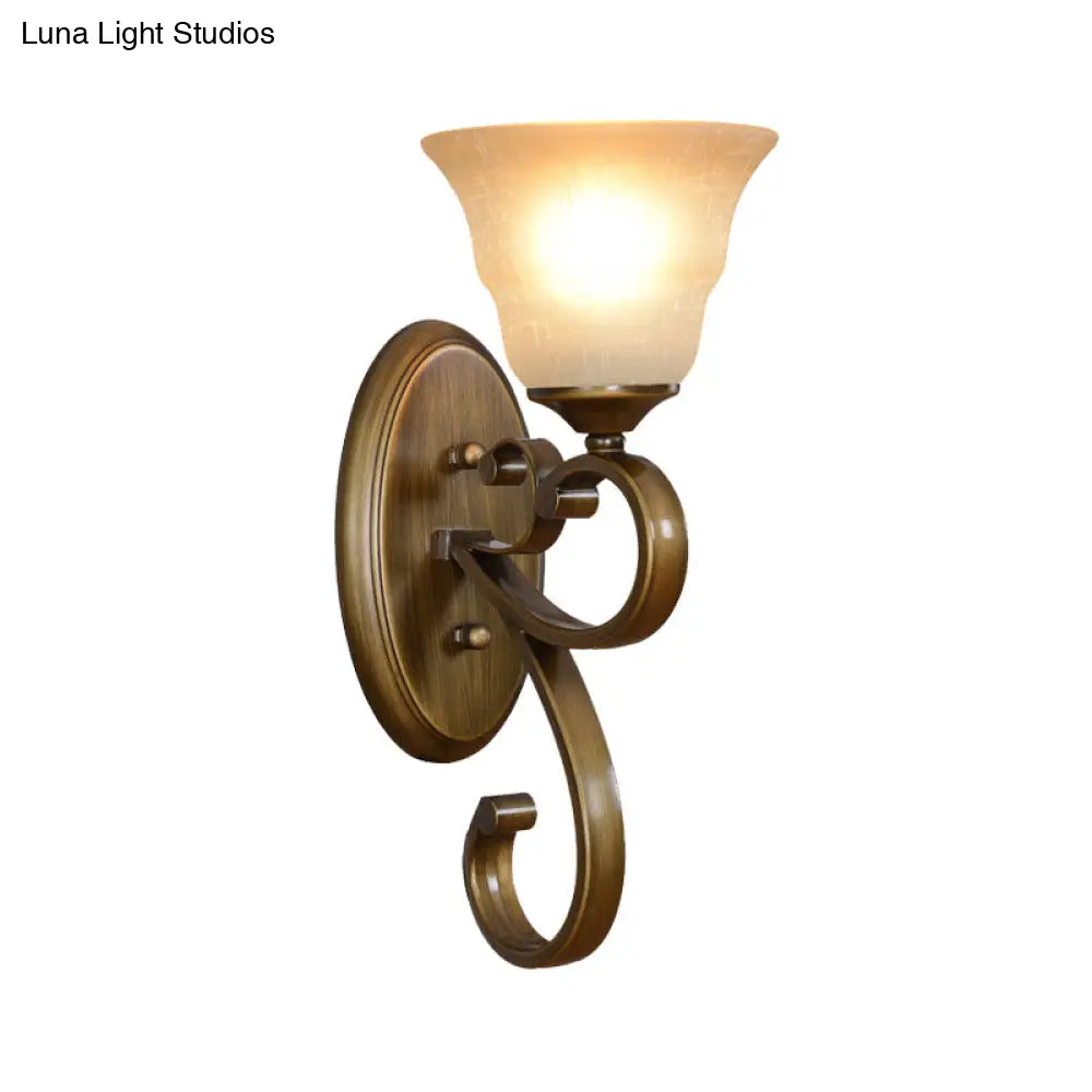 Traditional Frosted Glass Wall Light With Flared Design - Bedroom Lamp In Gold