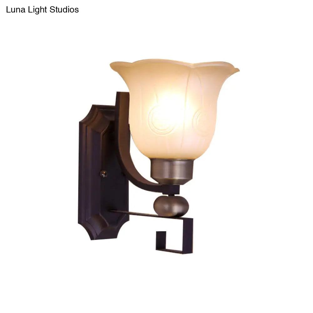 Traditional Frosted Glass Wall Sconce With Black Finish - Perfect For Bedroom Lighting!