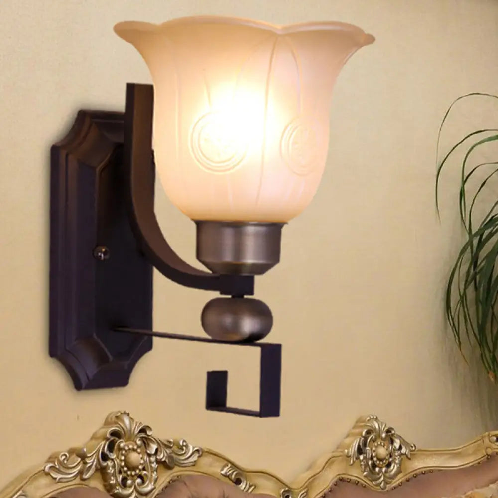 Traditional Frosted Glass Wall Sconce With Black Finish - Perfect For Bedroom Lighting!