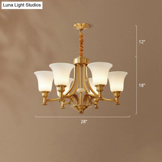 Traditional Frosted White Glass Chandelier - Elegant Hanging Light Fixture For Living Room