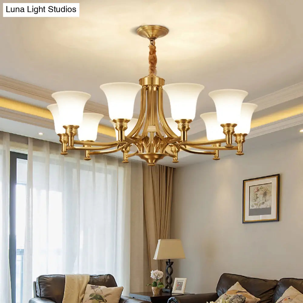 Traditional Frosted White Glass Chandelier - Elegant Hanging Light Fixture For Living Room