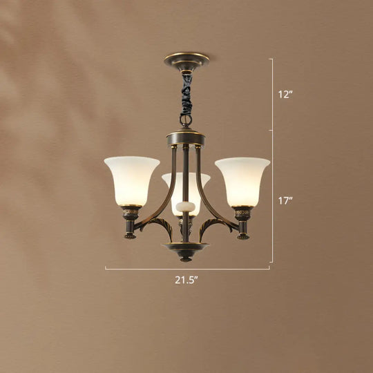 Traditional Frosted White Glass Chandelier - Elegant Hanging Light Fixture For Living Room 3 / Black