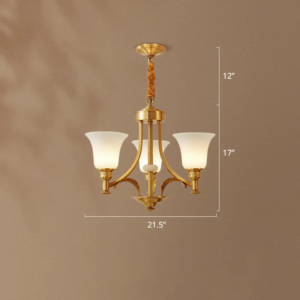 Traditional Frosted White Glass Chandelier - Elegant Hanging Light Fixture For Living Room 3 / Brass