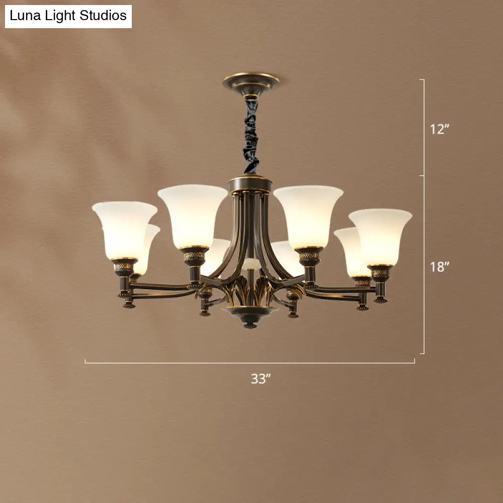 Traditional Frosted White Glass Chandelier - Elegant Hanging Light Fixture For Living Room