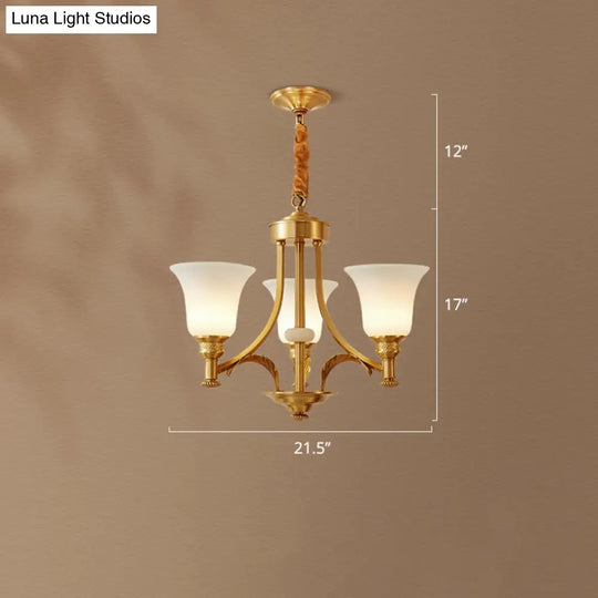 Traditional Frosted White Glass Chandelier - Elegant Hanging Light Fixture For Living Room