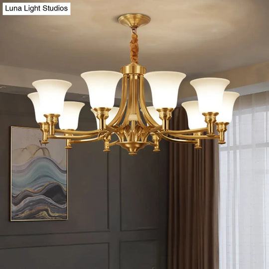 Traditional Frosted White Glass Chandelier - Elegant Hanging Light Fixture For Living Room