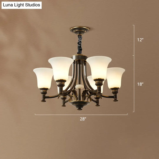 Traditional Frosted White Glass Chandelier - Elegant Hanging Light Fixture For Living Room