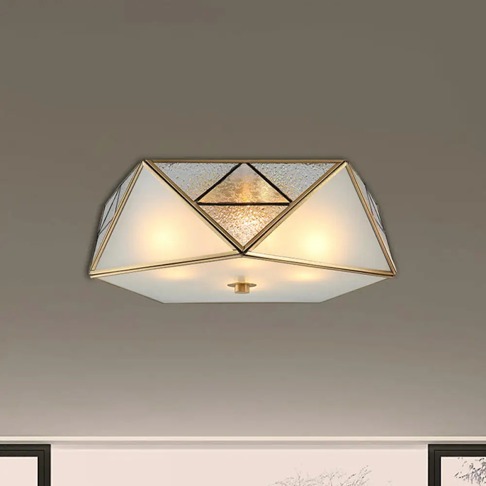 Traditional Geometric Curved Frosted Glass Panel Ceiling Flush Mount - 4/5 Lights Light In Brass
