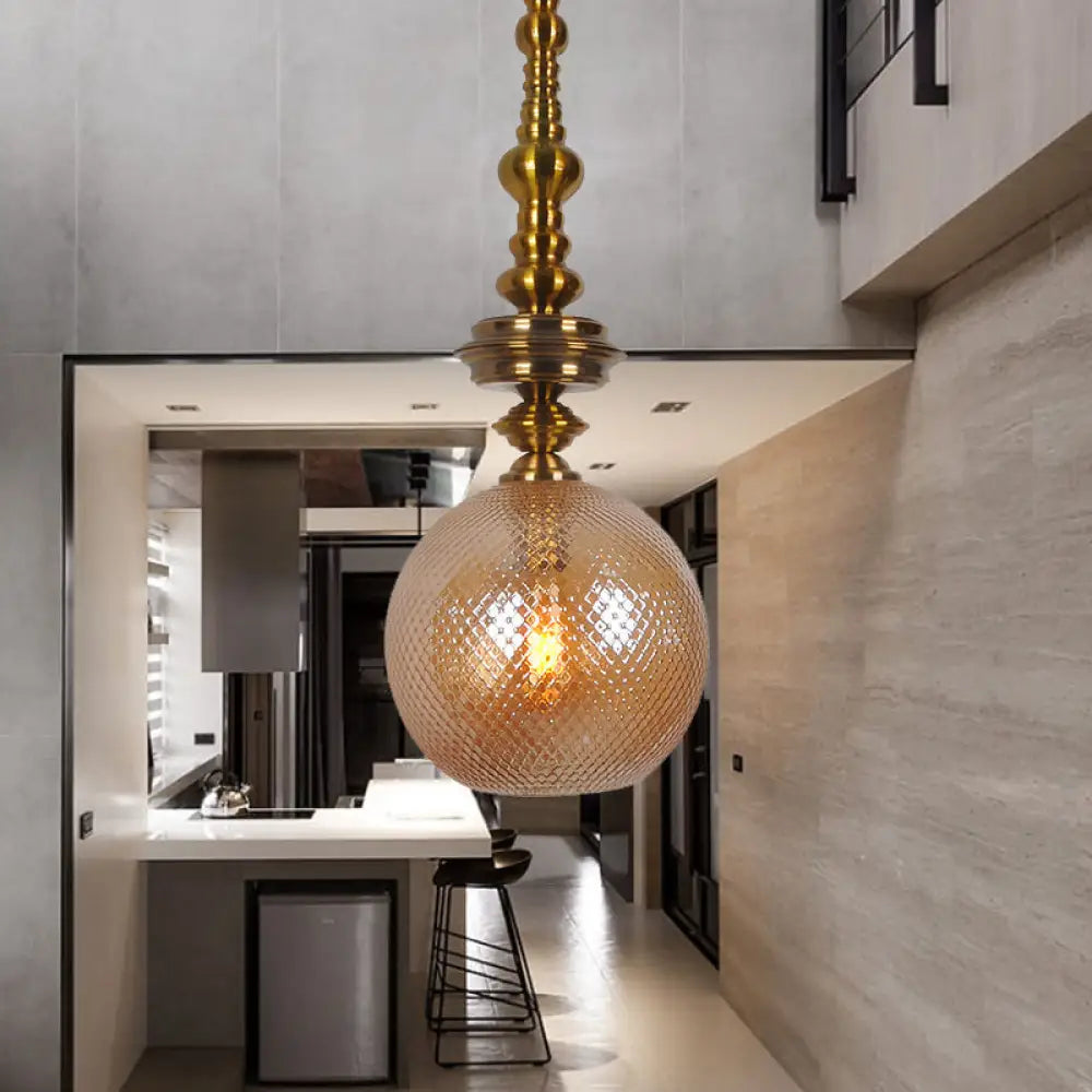 Traditional Glass Ball Pendant Light For Hallway Amber