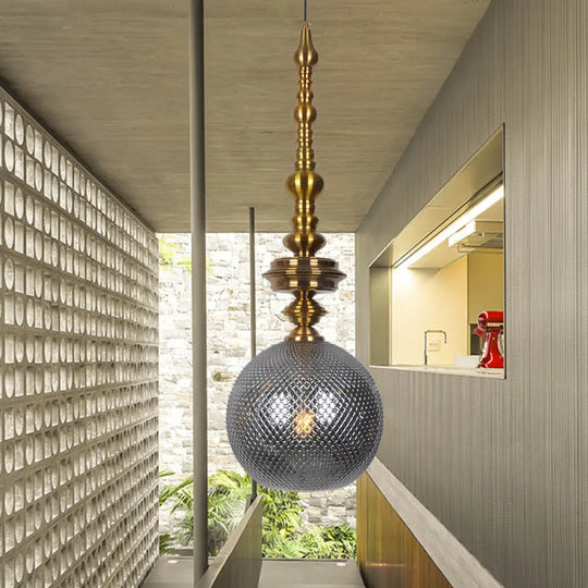 Traditional Glass Ball Pendant Light For Hallway Smoke Gray