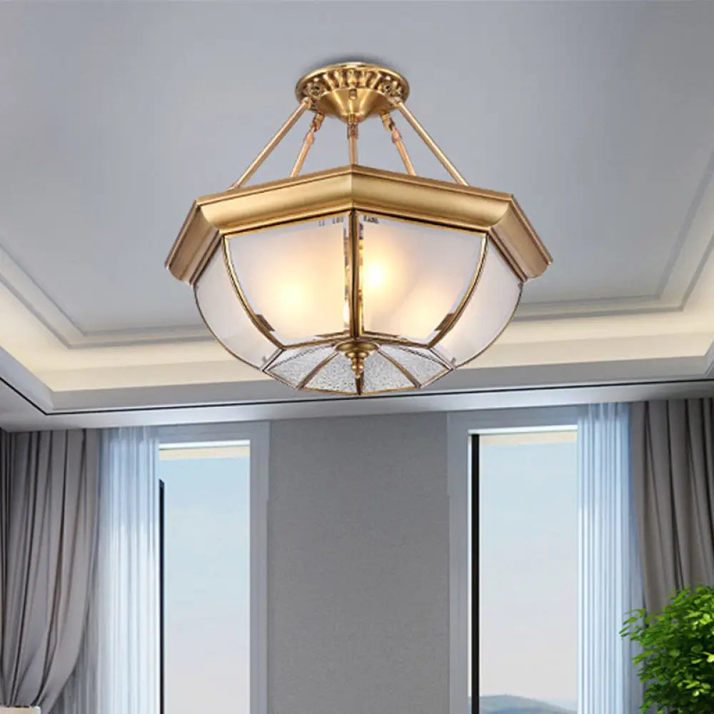 Traditional Glass Bowl Dining Room Ceiling Light Brass Semi Flush Mount 3/4 Bulbs 14’/16’/18’