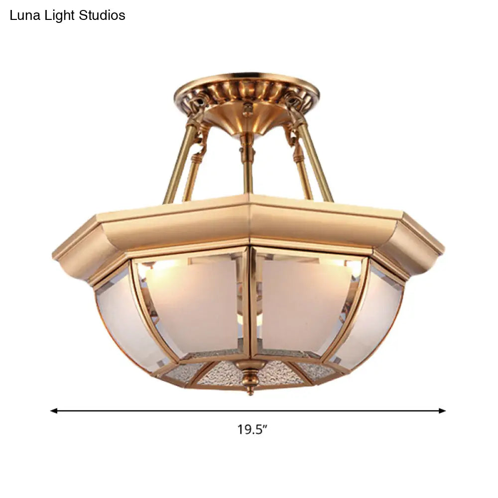 Traditional Glass Bowl Dining Room Ceiling Light Brass Semi Flush Mount 3/4 Bulbs 14’/16’/18’ Dia