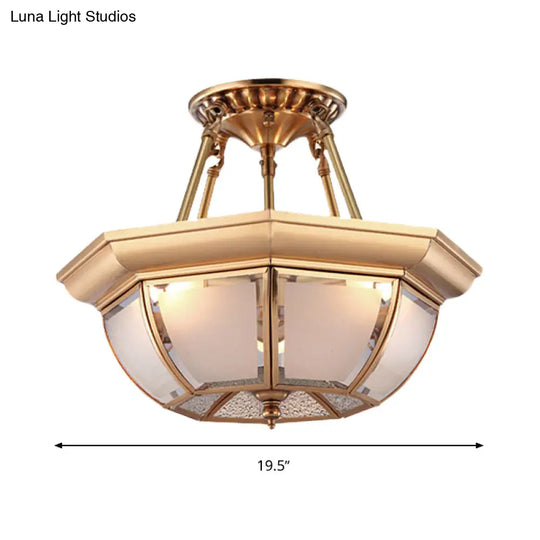 Traditional Glass Bowl Dining Room Ceiling Light Brass Semi Flush Mount 3/4 Bulbs 14’/16’/18’ Dia