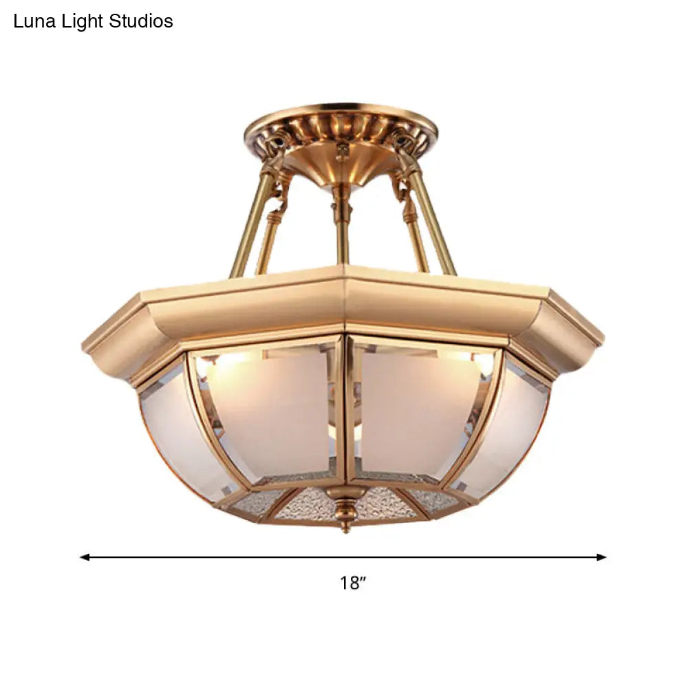 Traditional Glass Bowl Dining Room Ceiling Light Brass Semi Flush Mount 3/4 Bulbs 14’/16’/18’ Dia