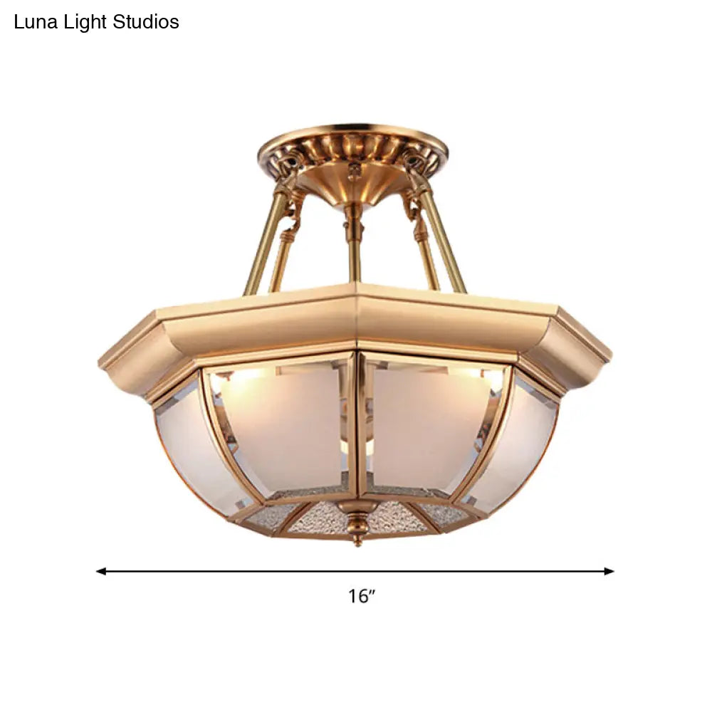 Traditional Glass Bowl Dining Room Ceiling Light Brass Semi Flush Mount 3/4 Bulbs 14’/16’/18’ Dia