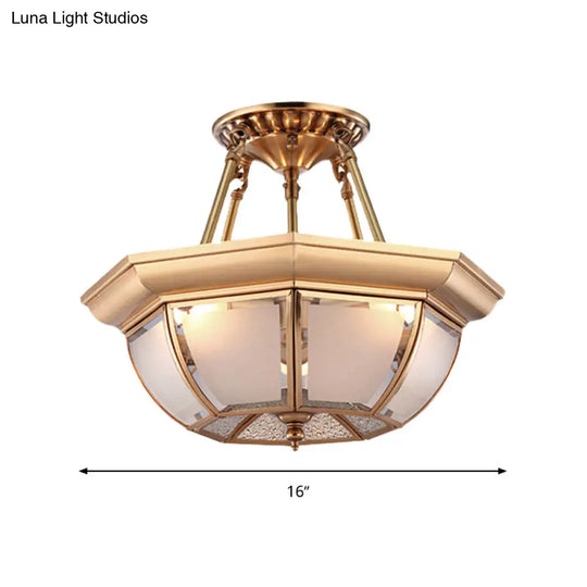 Traditional Glass Bowl Dining Room Ceiling Light Brass Semi Flush Mount 3/4 Bulbs 14’/16’/18’ Dia