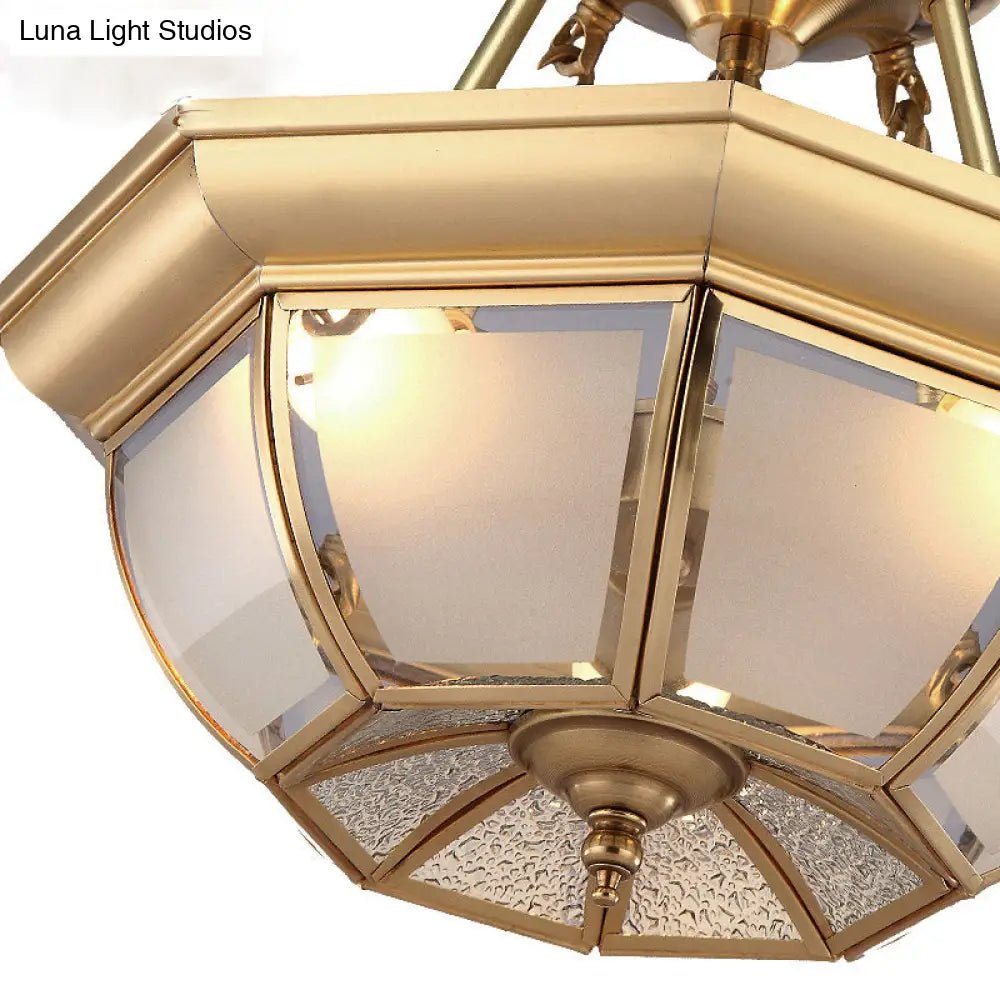 Traditional Glass Bowl Dining Room Ceiling Light Brass Semi Flush Mount 3/4 Bulbs 14’/16’/18’ Dia