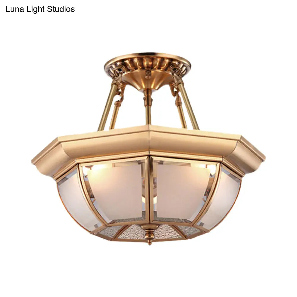 Traditional Glass Bowl Dining Room Ceiling Light Brass Semi Flush Mount 3/4 Bulbs 14’/16’/18’ Dia