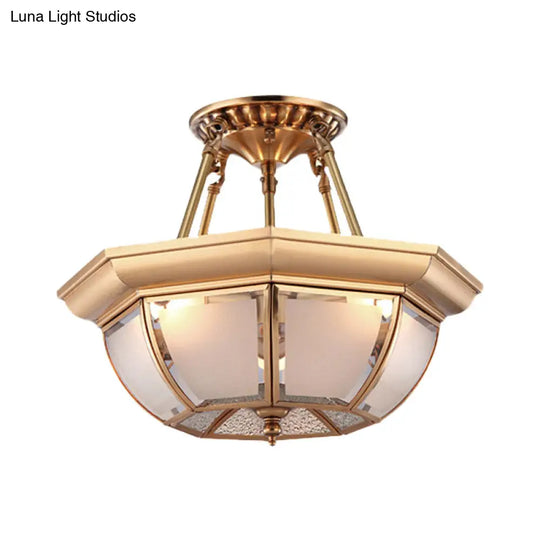 Traditional Glass Bowl Dining Room Ceiling Light Brass Semi Flush Mount 3/4 Bulbs 14’/16’/18’ Dia