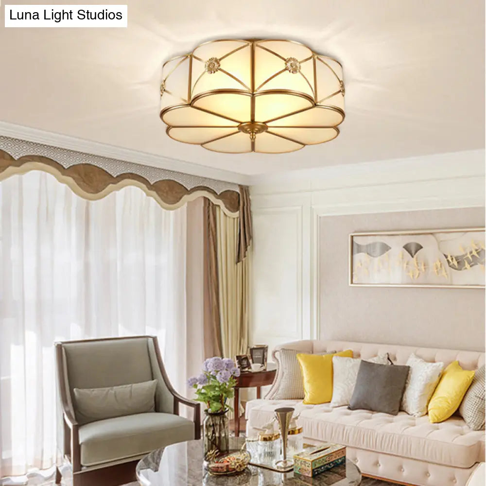 Traditional Glass Brass Close-To-Ceiling Light Fixture - Clover Flush Mount