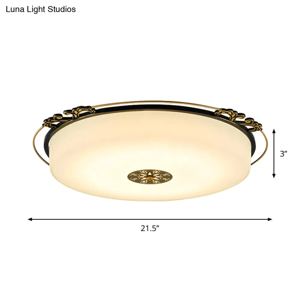 Traditional Glass Column Led Ceiling Light Fixture Black Flush Mount 18’/21.5’ Wide