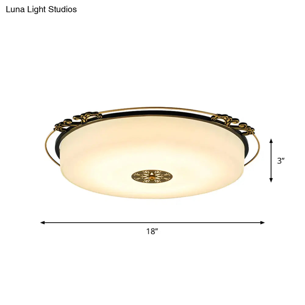 Traditional Glass Column Led Ceiling Light Fixture Black Flush Mount 18’/21.5’ Wide