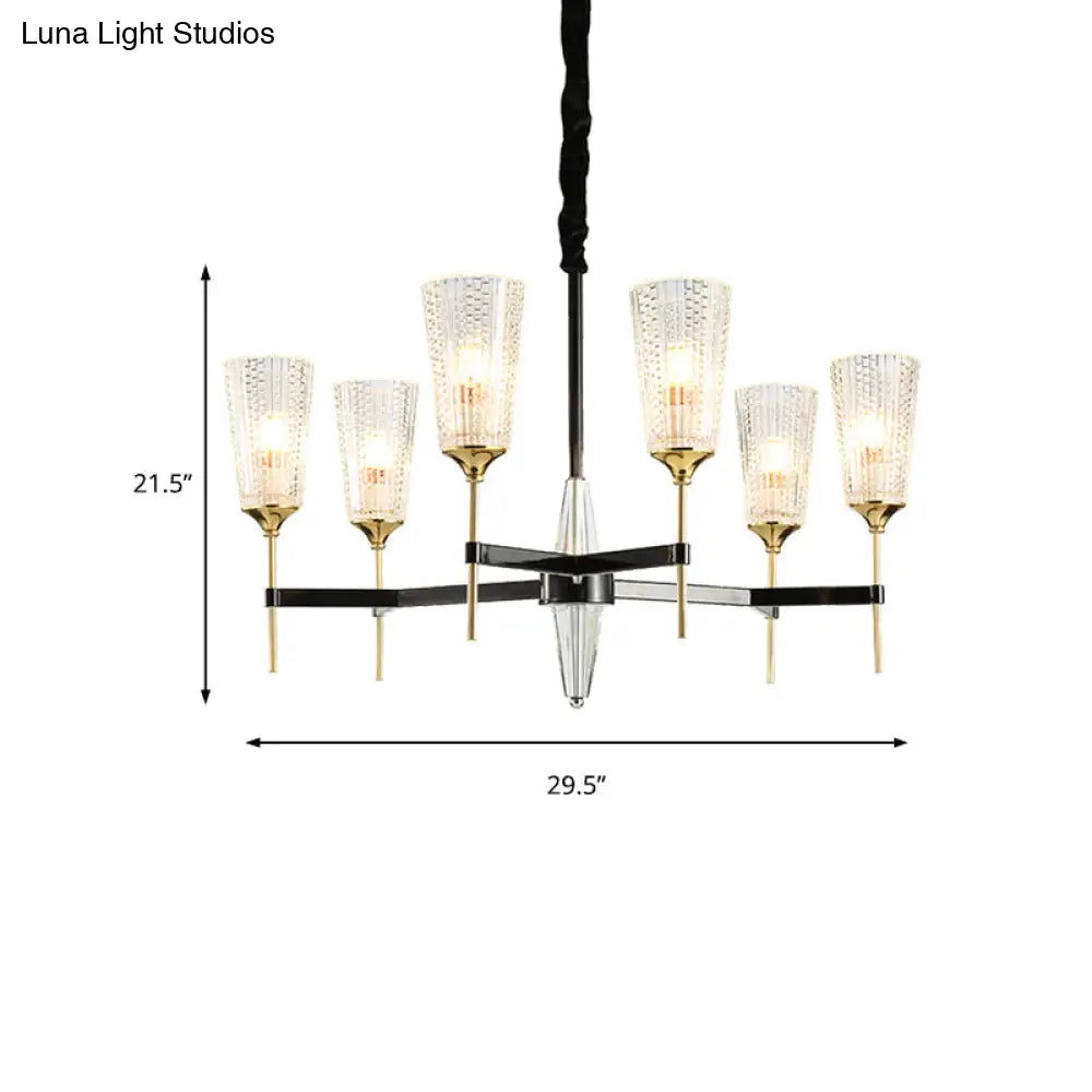 Traditional Glass Cone Pendant Chandelier - Clear 6/8 Lights Ideal For Living Room