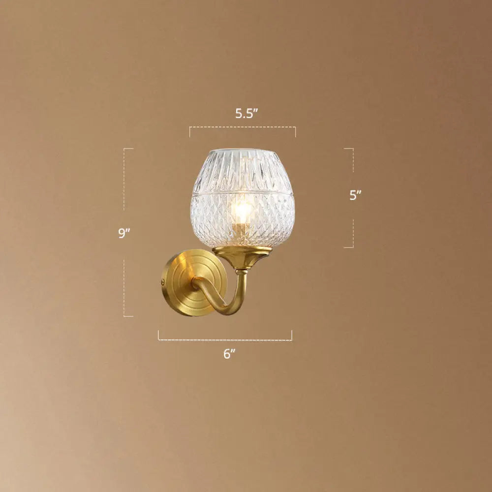 Traditional Glass Cup Wall Mount Lamp With Single-Bulb For Dining Room Lighting Brass