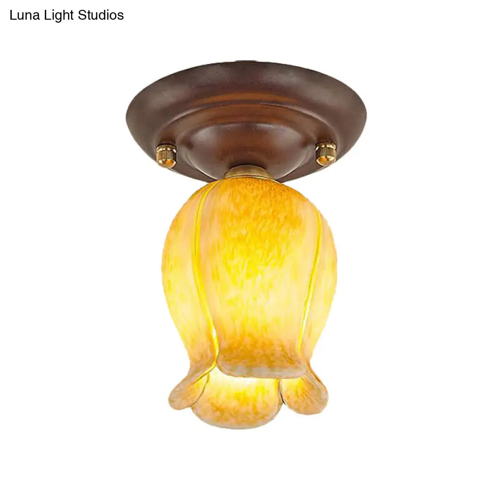 Traditional Glass Flush Ceiling Light Fixture - Flower Shaped White/Yellow/Purple 1 For Living Room