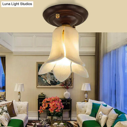 Traditional Glass Flush Ceiling Light Fixture - Flower Shaped White/Yellow/Purple 1 For Living Room