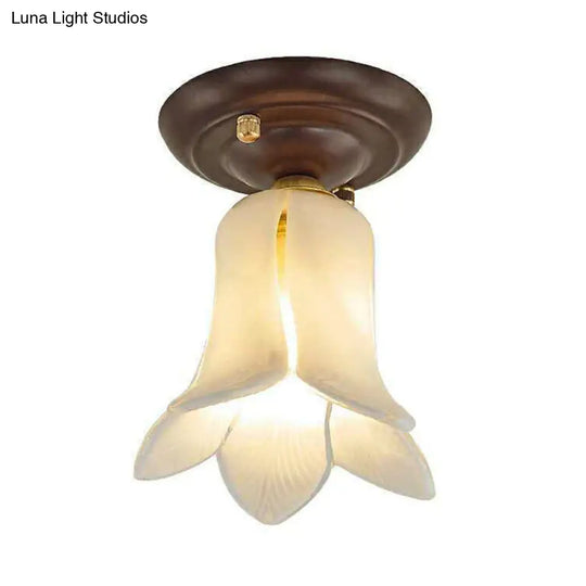 Traditional Glass Flush Ceiling Light Fixture - Flower Shaped White/Yellow/Purple 1 For Living Room