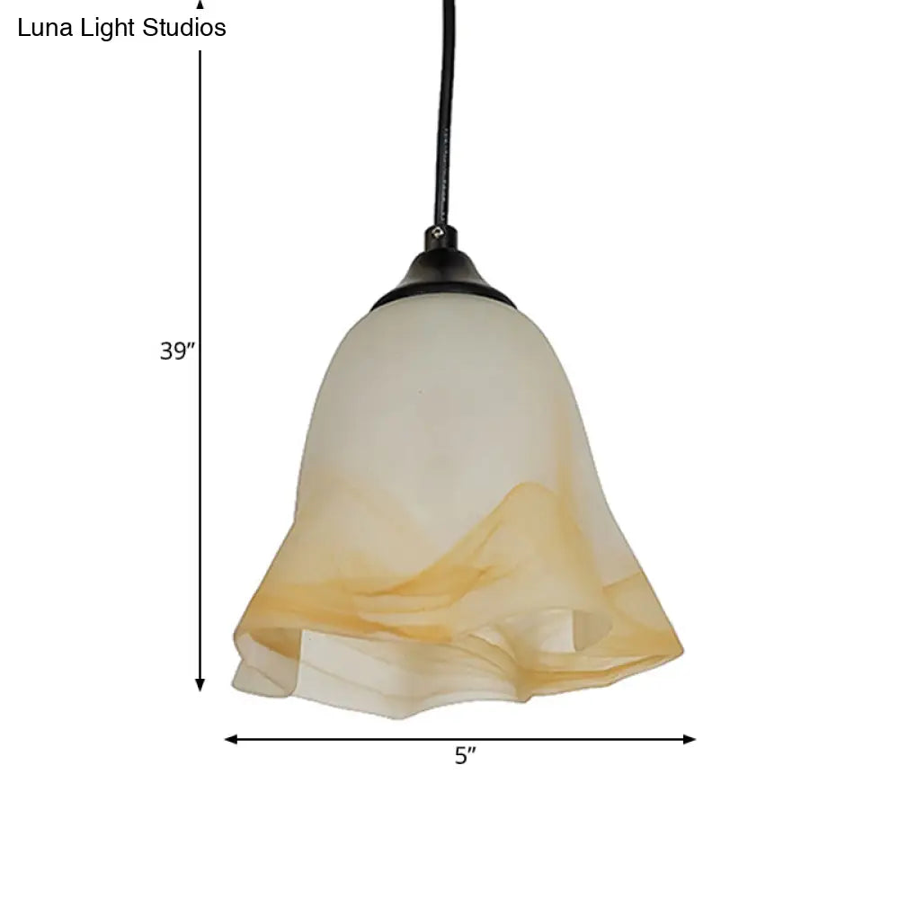 Traditional Glass Pendant Light With Flower/Cone Shape For Living Room