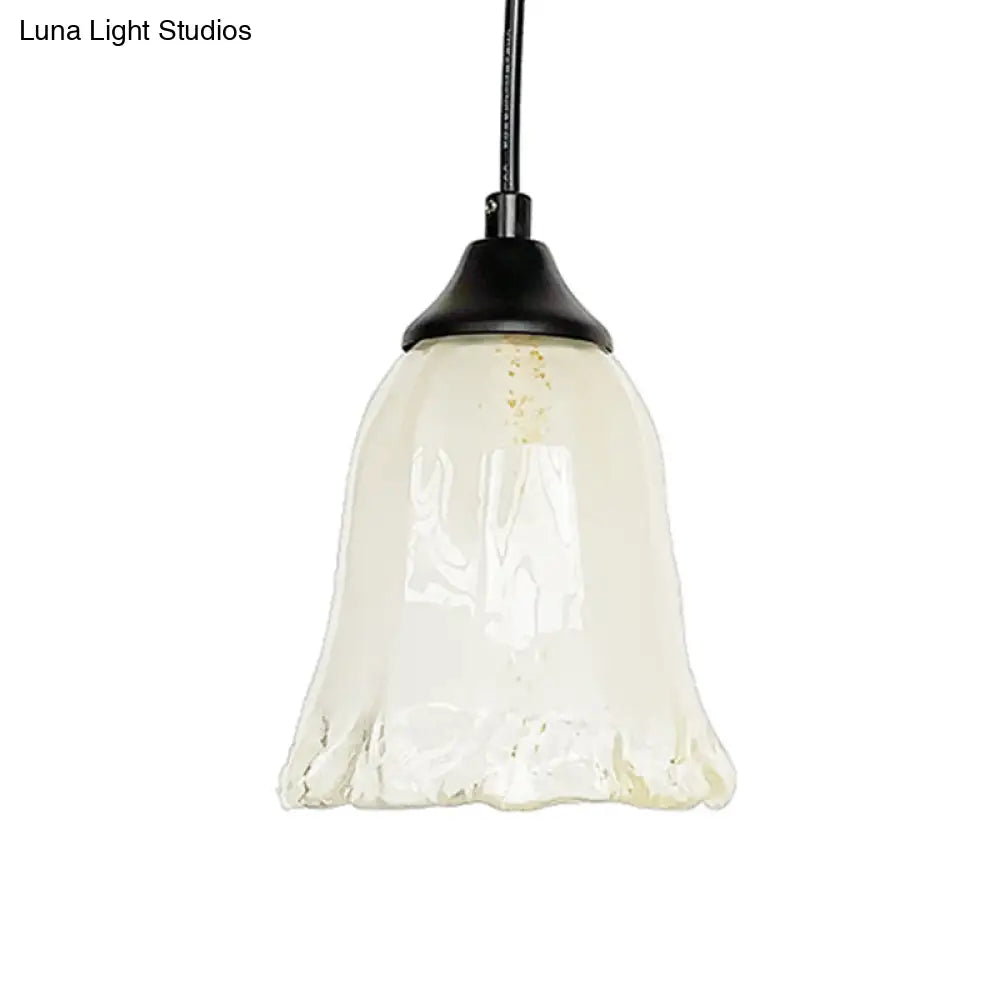 Traditional Glass Pendant Light With Flower/Cone Shape For Living Room