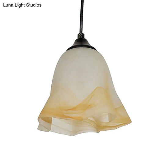 Traditional Glass Pendant Light With Flower/Cone Shape For Living Room