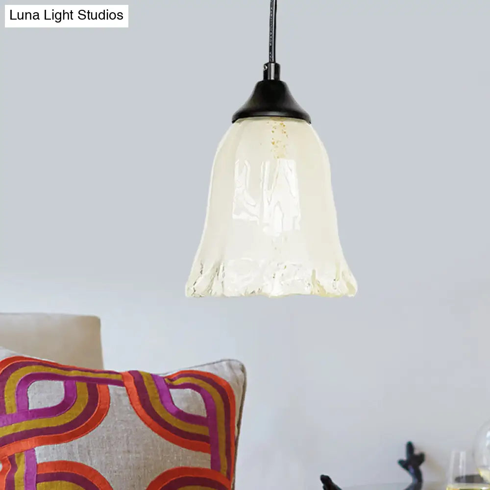 Traditional Glass Pendant Light With Flower/Cone Shape For Living Room