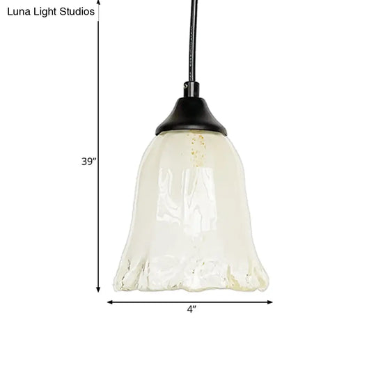 Traditional Glass Pendant Light With Flower/Cone Shape For Living Room