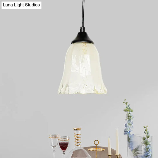 Traditional Glass Pendant Light With Flower/Cone Shape For Living Room