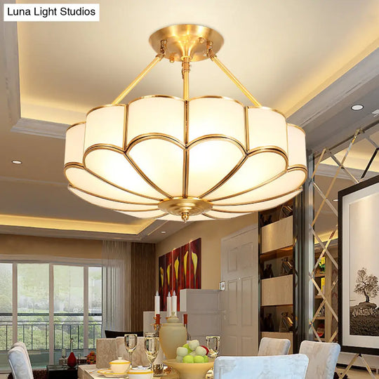 Traditional Glass Petal Brass Semi-Flush Ceiling Light Fixture