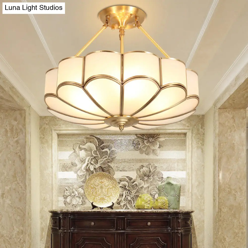 Traditional Glass Petal Brass Semi-Flush Ceiling Light Fixture