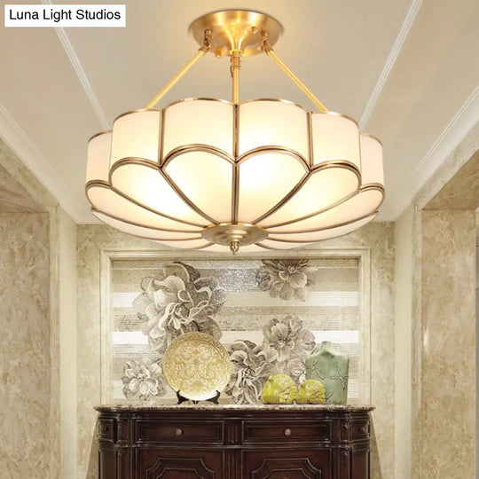 Traditional Glass Petal Brass Semi-Flush Ceiling Light Fixture