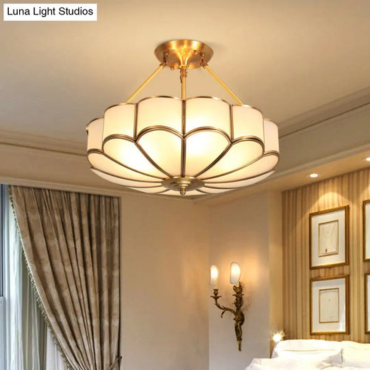 Traditional Glass Petal Brass Semi-Flush Ceiling Light Fixture