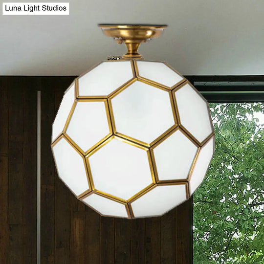 Traditional Glass Semi Flush Ceiling Lamp In Brass - Clear/Cream/Textured White 8-16 Wide