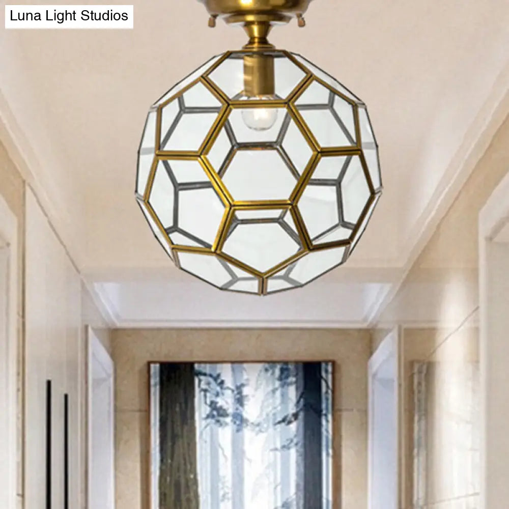 Traditional Glass Semi Flush Ceiling Lamp In Brass - Clear/Cream/Textured White 8-16 Wide Clear / 8