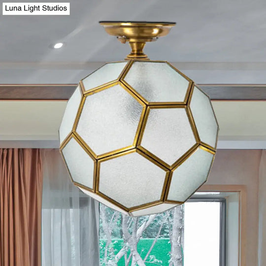 Traditional Glass Semi Flush Ceiling Lamp In Brass - Clear/Cream/Textured White 8-16 Wide Textured /
