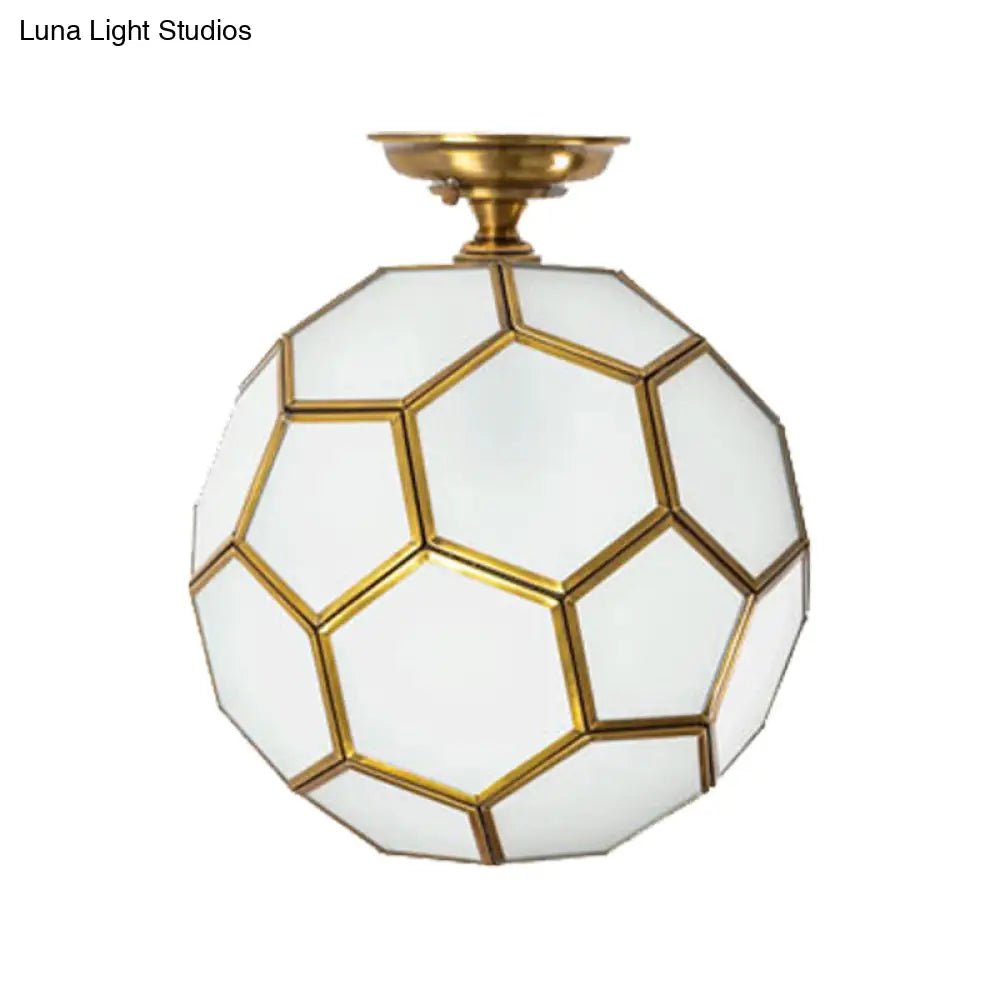 Traditional Glass Semi Flush Ceiling Lamp In Brass - Clear/Cream/Textured White 8-16 Wide