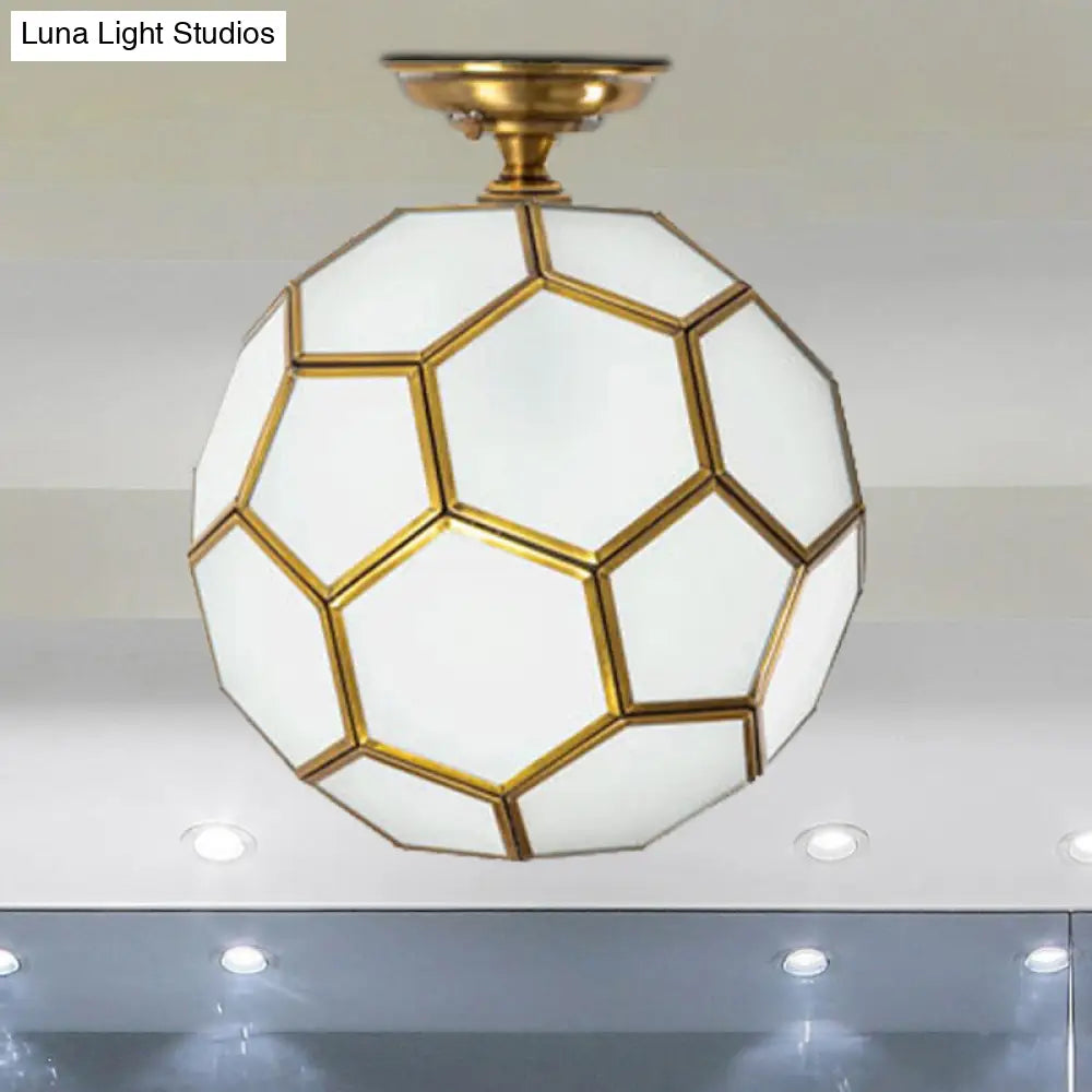 Traditional Glass Semi Flush Ceiling Lamp In Brass - Clear/Cream/Textured White 8-16 Wide Cream / 8