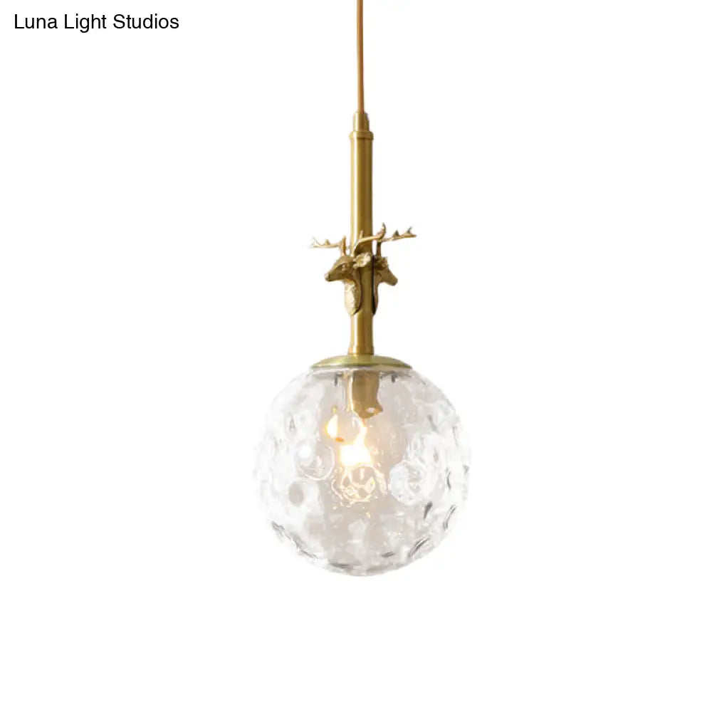 Traditional Glass Sphere Pendant Light With Clear Dimpled Shade Brass Ceiling Lamp